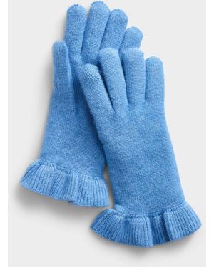 Simon's Ruffle Trim Solid Gloves - Blue