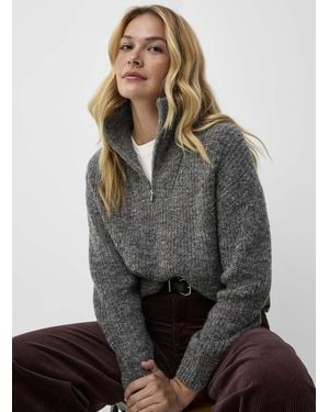Contemporaine Zippered Collar Colorful Weave Sweater - Gray