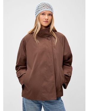 ONLY Buttoned Funnel Neck Twill Blouse - Brown