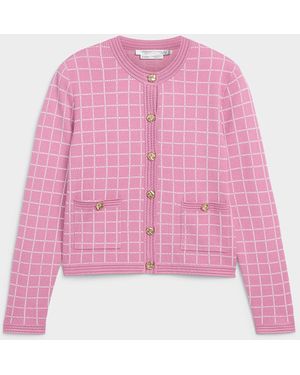 Contemporaine Metallic Buttons Jacquard Cardigan - Pink