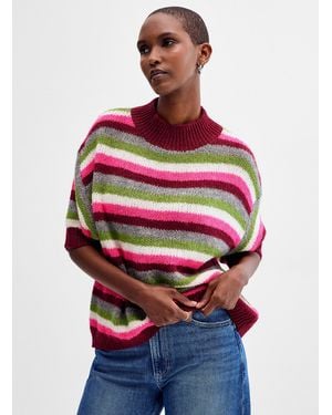 Contemporaine Colourful Stripes Fuzzy Sweater Exclusive Collection From Italy - Red