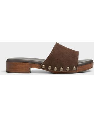 Simon's Studded Suede Clog Sandals Exclusive Collection From Italy Women - Brown
