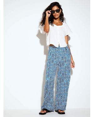 Ichi Asymmetrical Drawstring Waist Wide - Blue