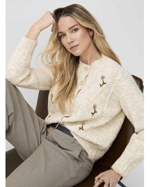 Contemporaine Floral Embroidery Twisted Plush Cardigan - Natural