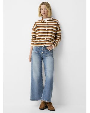 7 For All Mankind Jo Cropped Buttoned Jean Fit: Wide Leg, Super High Rise - Blue