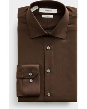 SELECTED Solid Performance Shirt Slim Fit - Brown