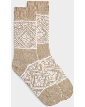Simon's Fuzzy Fair Isle Pattern Socks Exclusive Collection From Italy - Natural