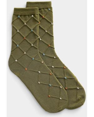 Simon's Embossed Diamond And Shiny Dot Socks - Green