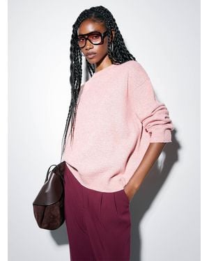 Icône Rolled Hem Felted Knit Sweater - Pink