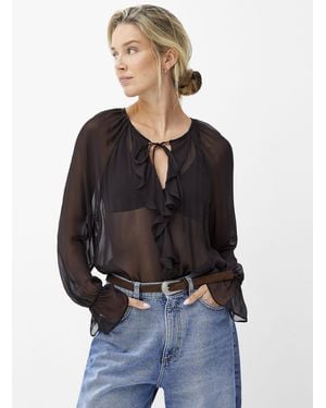 Contemporaine Ruffled Edging Chiffon Blouse - Black