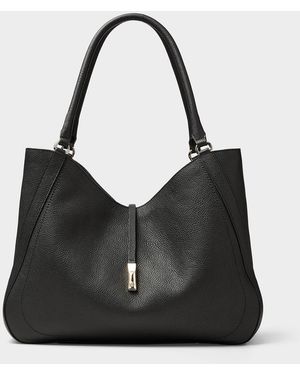 BOSS Reah Greige Pebbled Leather Tote Bag - Black