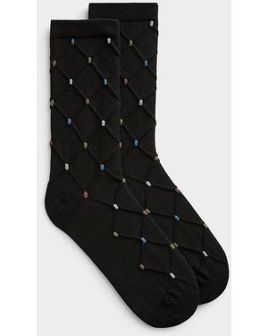 Simon's Embossed Diamond And Shiny Dot Socks - Black