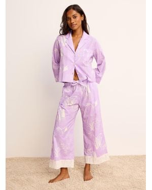 Desmond & Dempsey Temple Del Sol Lilac Pyjama Set - Pink