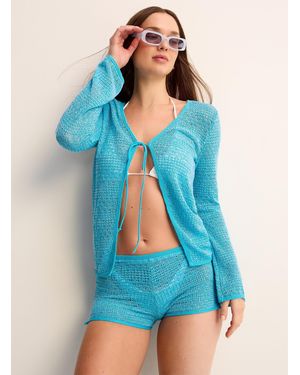 Simon's Fine Crochet Tie Top - Blue