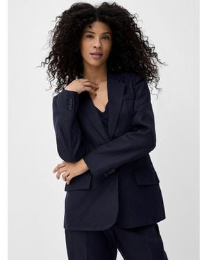 Contemporaine Solid Pure Linen Blazer - Blue