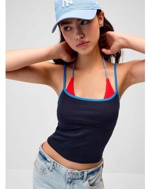 Twik Contrasting Hem Overlaid Effect Cropped Cami - Blue