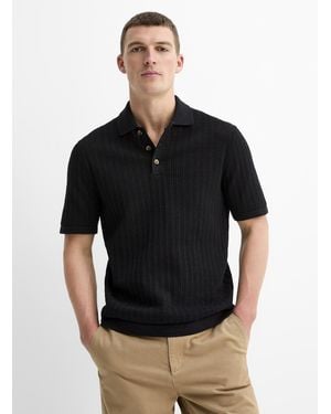 Only & Sons Openwork Stripe Polo - Black