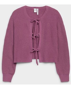 Twik Three Bows Ribbed Cardigan - Purple