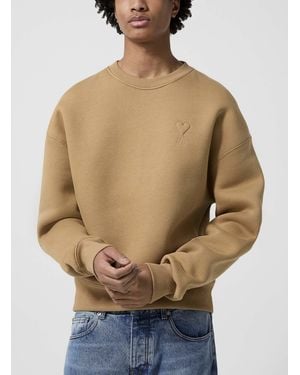 Ami Paris De Coeur Embossed Logo Sweater - Natural