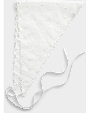 Simon's Scalloped Swiss Dot Tulle Scarf - White