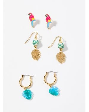 Simon's Parrots In Nature Earrings Set Of 3 - White