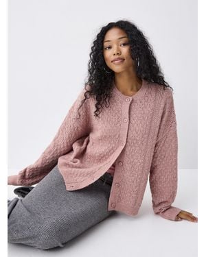 Twik Fuzzy Pointelle Knit Cardigan - Pink