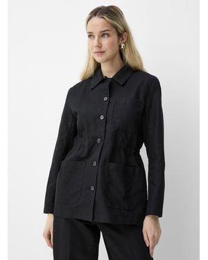 Contemporaine Touch Of Organic Linen Utility Overshirt - Black