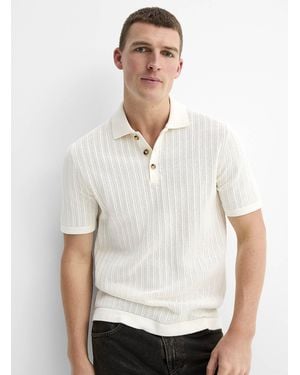 Only & Sons Openwork Stripe Polo - White
