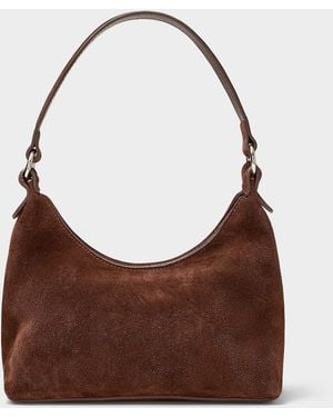 Simon's Silver Accent Suede Shoulder Bag Exclusive Collection From Italy - Brown