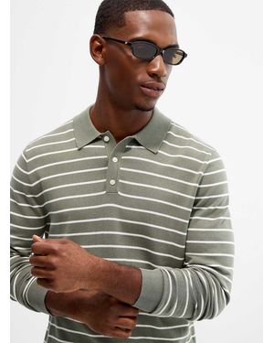 Le 31 Nautical Stripe Knit Polo - Grey