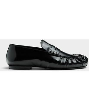 Alohas Aven Polished Leather Ruched Loafers Made In Portugal Women - Black