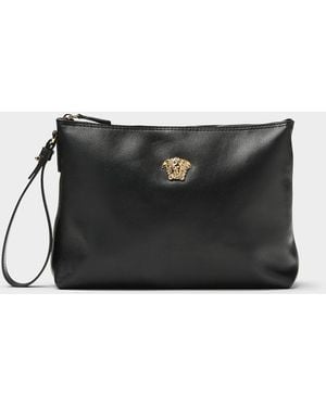 Versace Logo Leather Clutch - Black