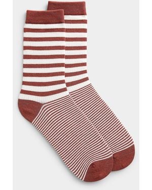 Simon's Striped Ribbed Socks - Red