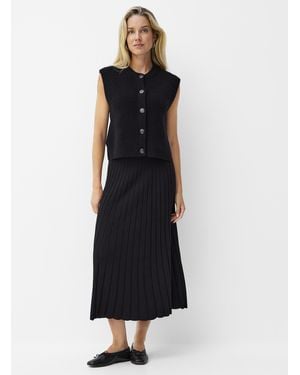Contemporaine Wide Ribbing Flared Midi Skirt - Blue