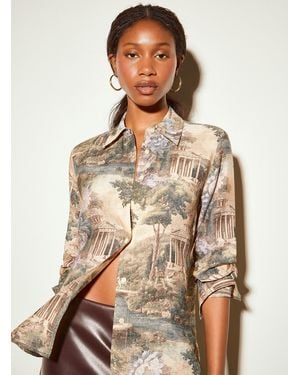 Icône Crinkled Texture Printed Flowy Shirt - Natural