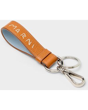 Marni Embroidered Logo Leather Key Chain - White