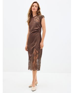 Second Female Wilina Draped Satin And Lace Dress - Brown