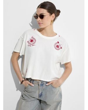 Icône Good Luck Charm Embroidery Cropped Loose T - White