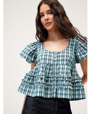 Damson Madder Summer Joy Checkered Blouse - Blue