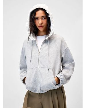 Twik Contrasting Ruffles Loose Hoodie - Grey