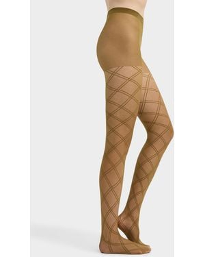 Simon's Double Check Pantyhose Exclusive Collection From Italy - Natural