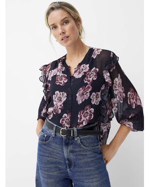 Contemporaine Pink Flowers And Ruffles Blouse - Blue