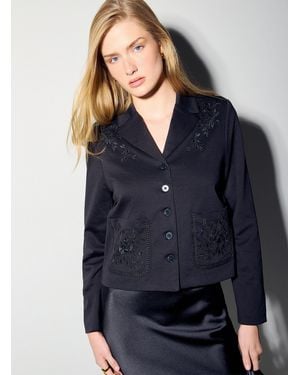 Ichi Kate Floral Embroidery Cropped Blazer - Blue