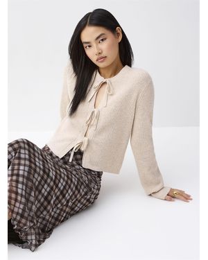 Twik Three Bows Ribbed Cardigan - Natural