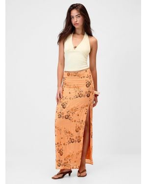 Twik Orange Floral Sequin Maxi Skirt