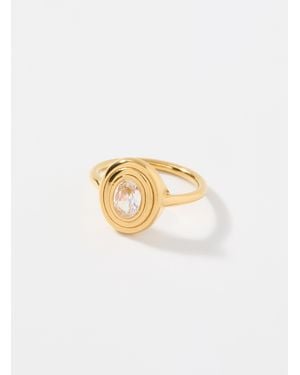 Simon's Oval Stone Grooved Ring - White