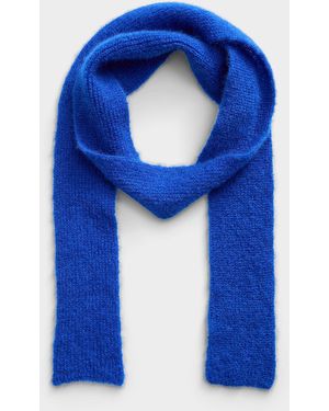 Simon's Solid Narrow Mohair Scarf Exclusive Collection From Italy - Blue