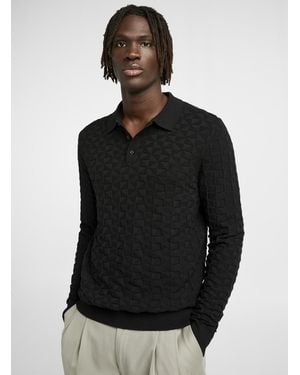 Le 31 Textured Geo Knit Polo - Black