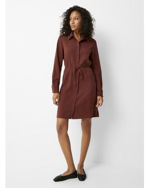Contemporaine Dense Crepe Belted Shirtdress - Red