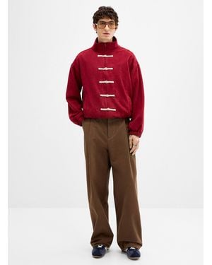 Djab Pleated Thick Twill Pant Barrel Fit Imported From Seoul - Red